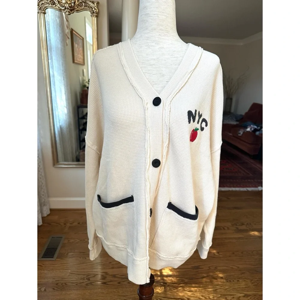 Free People Cream Ragabond NYC Thermal Cardi, NWT, XS
